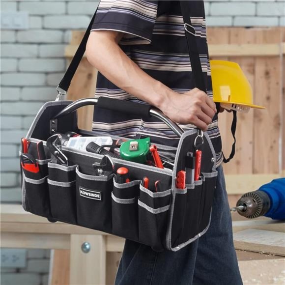16 Inch Tool Bag, 26 Pockets, Steel Handle and Removable Shoulder Strap - Picture 5 of 6